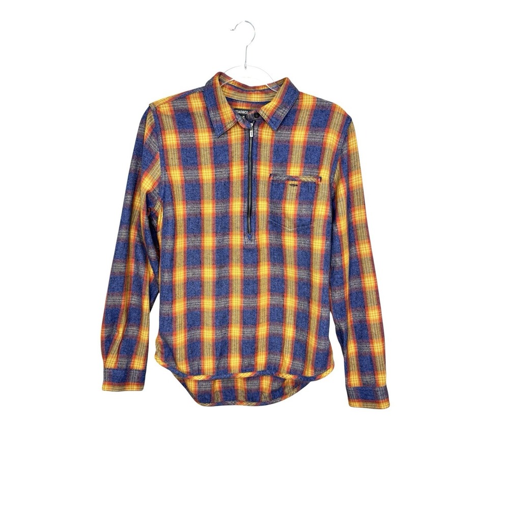 Toad & Co Women's M Bodie Dos 1/4 Zip Pullover Plaid Flannel Shirt Granola